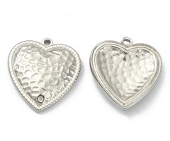 Stainless Steel Charm Heart Textured Silver 16.6x15.2x2.7mm