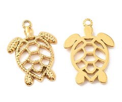 Stainless Steel Charm Turtle Gold Plated 22x16x2mm
