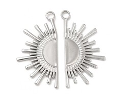 Stainless Steel Charm Half Sun Silver 33x18x1.5mm