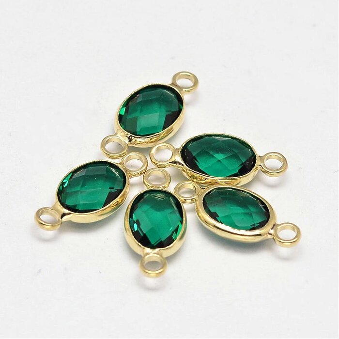 Crystal Glass Link Oval Green 15x7x4mm
