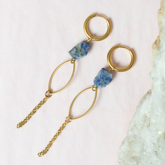 Minimalistische Edelsteen oorbellen met Ruwe Lapis Lazuli