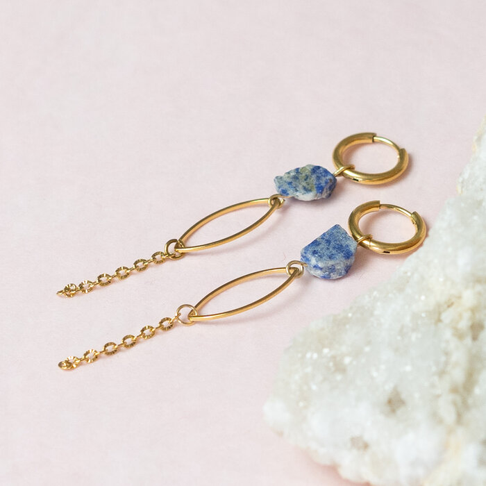 Minimalistische Edelsteen oorbellen met Ruwe Lapis Lazuli