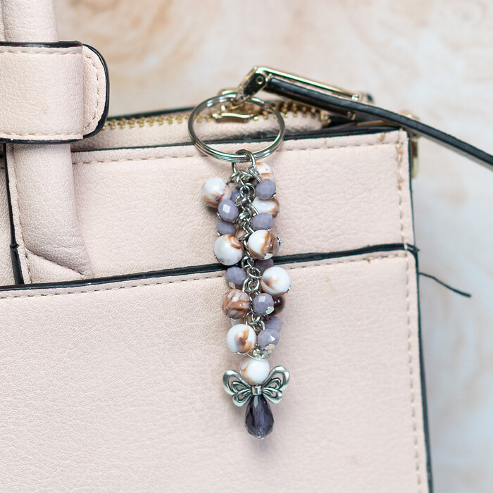 Sleutelhanger en/of tashanger maken met Facet Kralen en Engeltje