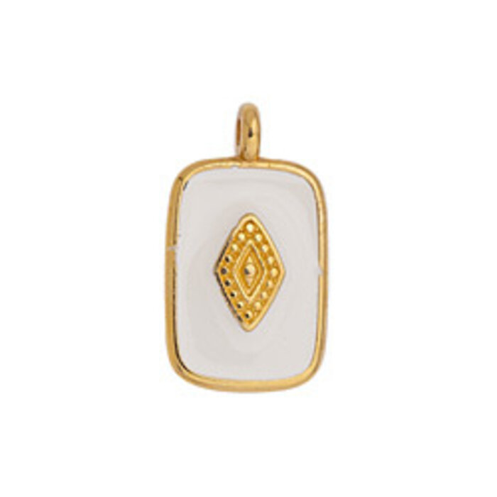 Rectangle Charm White DQ 24K Gold Plated 11.7x20.7mm