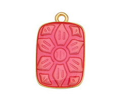 Rectangle Charm Textured Pink Flower DQ 24K Gold Plated 14.4x22.5mm