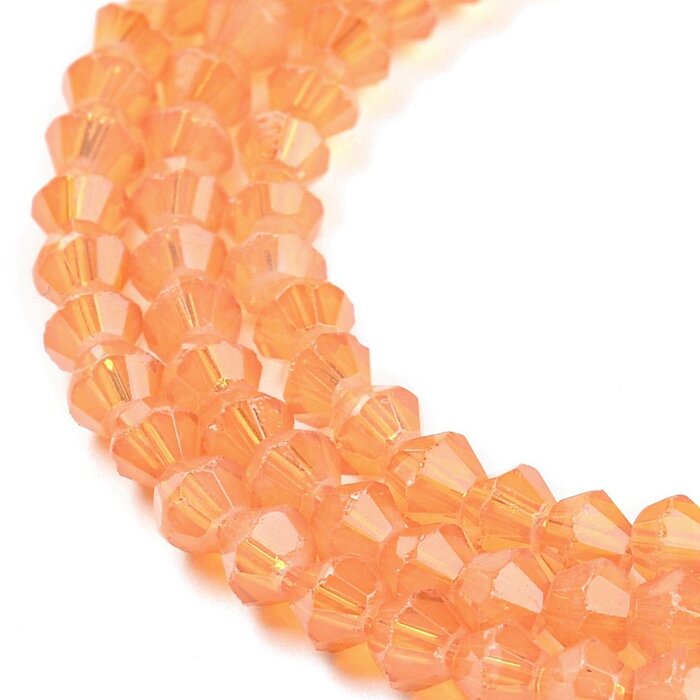 Faceted Glassbeads Bicone Orange 4~4.5x3.5~4mm, strand 70 pieces