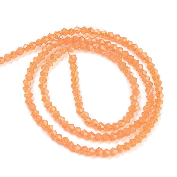 Faceted Glassbeads Bicone Orange 4~4.5x3.5~4mm, strand 70 pieces