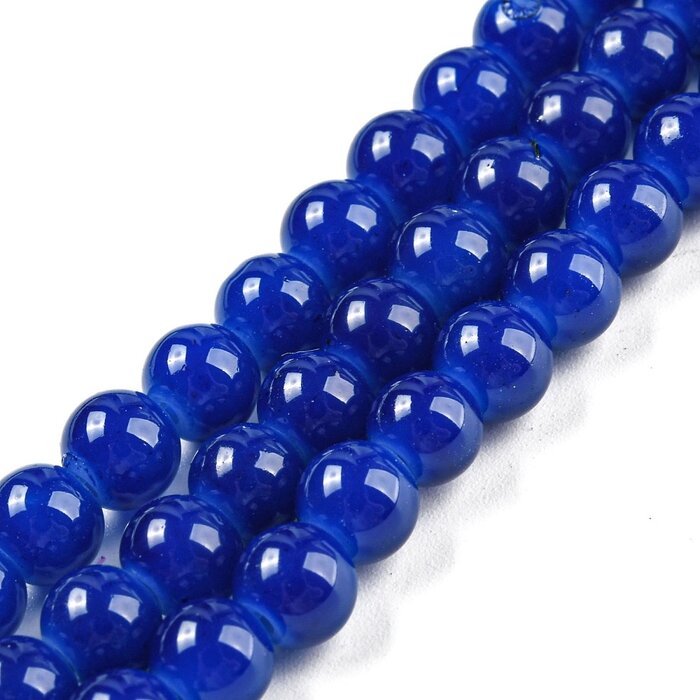 Glassbeads Cobalt Blue 6.5mm, strand 120 pieces
