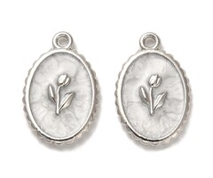 Charm Tulip Oval Silver 21x13.5x2.8mm