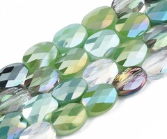 Faceted Glassbeads Electroplate Oval Green 8x6x4mm, strand 65 pieces