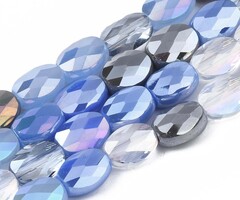 Faceted Glassbeads Electroplate Oval Blue 8x6x4mm, strand 65 pieces