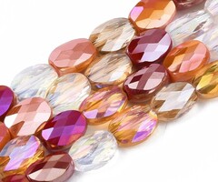 Faceted Glassbeads Electroplate Oval Orange Brown 8x6x4mm, strand 65 pieces
