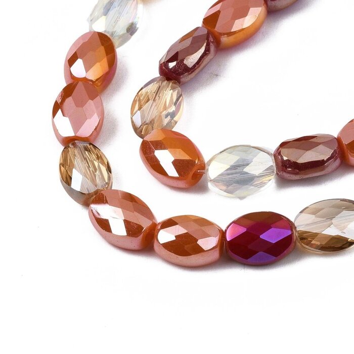 Faceted Glassbeads Electroplate Oval Orange Brown 8x6x4mm, strand 65 pieces