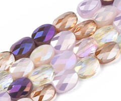 Faceted Glassbeads Electroplate Oval Purple 8x6x4mm, strand 65 pieces