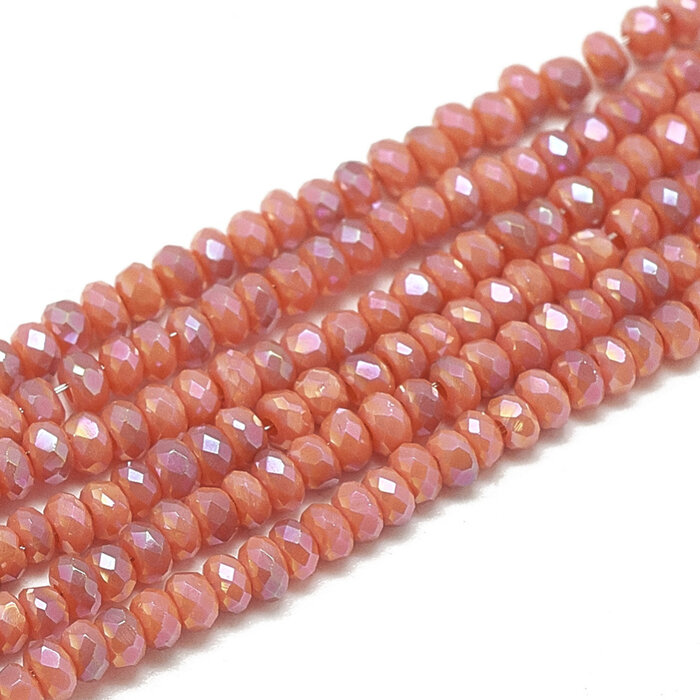 Facet Glaskralen Koraal Roze 2.5x1.5mm, streng 150 stuks