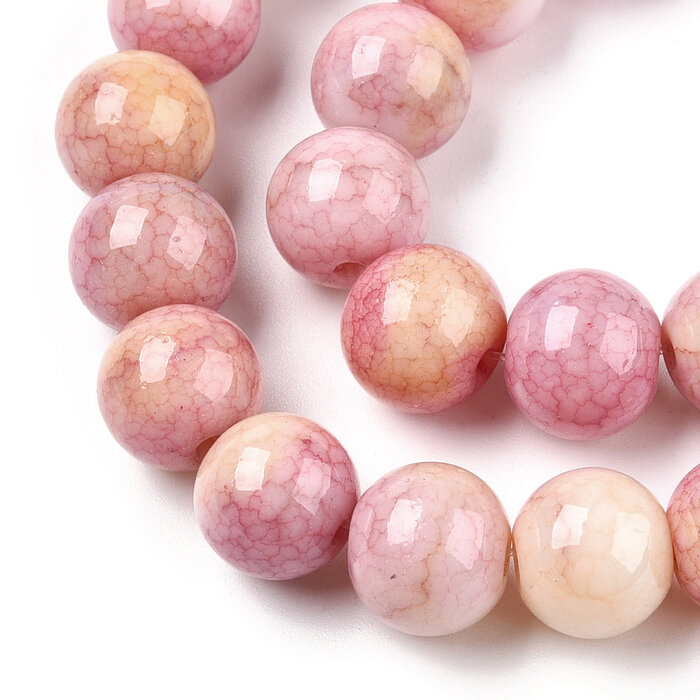Glassbeads Pink Orange Coral 10mm, strand 65 pieces