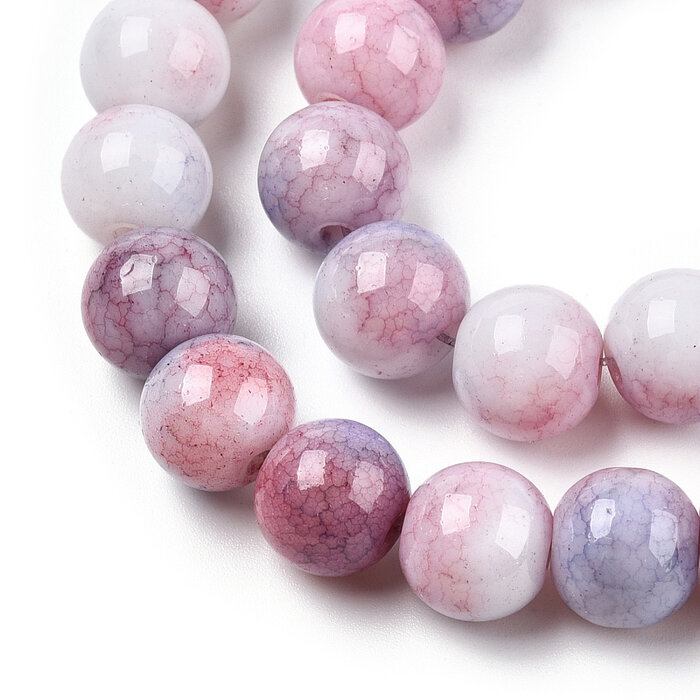 Glassbeads Blue Red 10mm, strand 65 pieces
