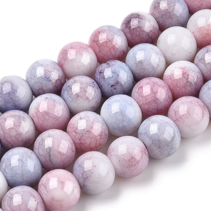 Glassbeads Blue Red 10mm, strand 65 pieces