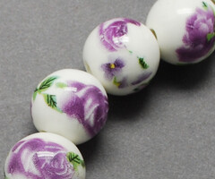 Porselein Kraal met Bloemen Orchidee 6mm, 10 stuks