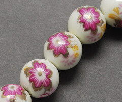 Porselein Kraal met Bloemen Fuchsia 8mm, 10 stuks