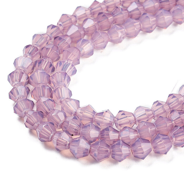 Faceted Glassbeads Bicone Mauve 4~4.5x3.5~4mm, strand 70 pieces