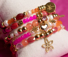 Orange and Pink Bracelets of Beads and Charms
