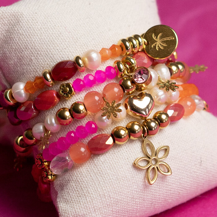 Orange and Pink Bracelets of Beads and Charms