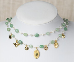 Stainless steel Gemstone necklace with Charms