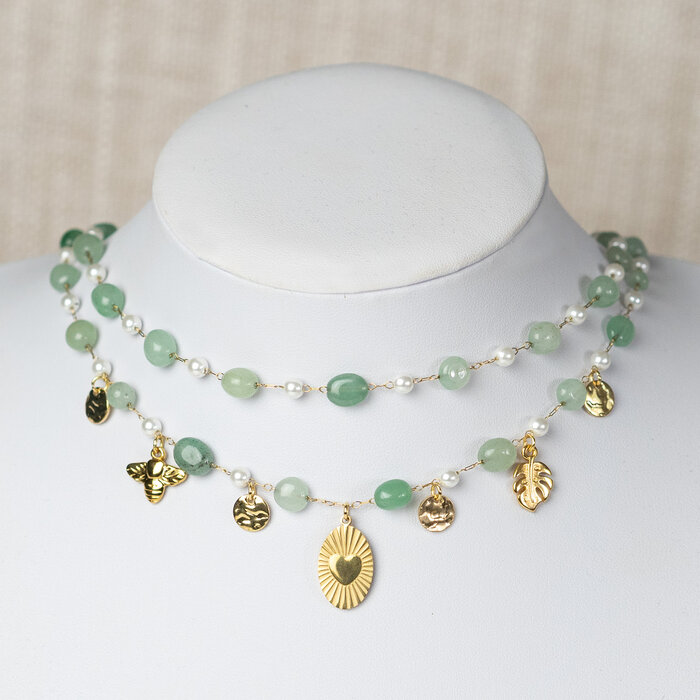 Stainless steel Gemstone necklace with Charms