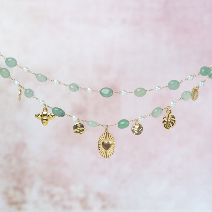 Stainless steel Gemstone necklace with Charms