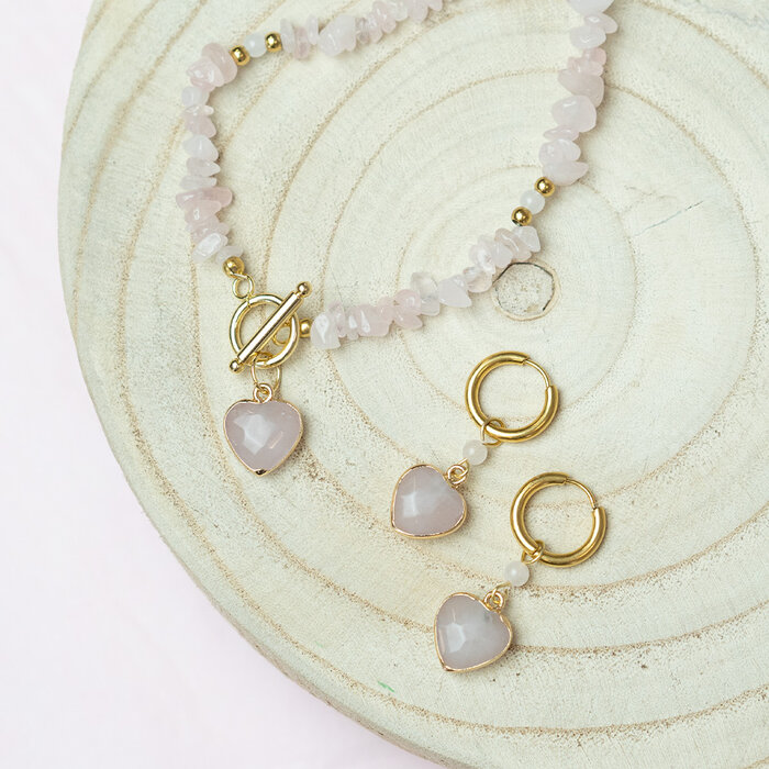 Armband, Oorbellen en Ketting van Rozenkwarts