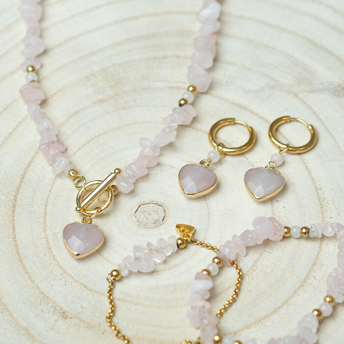 Armband, Oorbellen en Ketting van Rozenkwarts