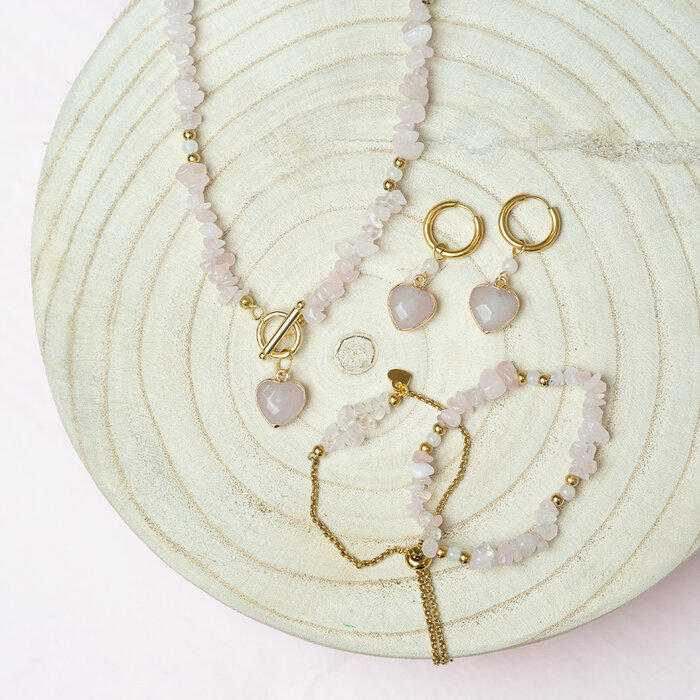 Armband, Oorbellen en Ketting van Rozenkwarts