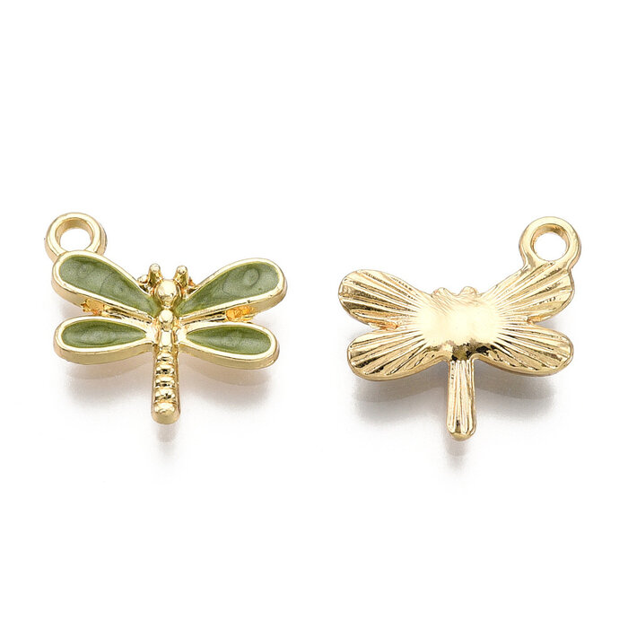Libelle Bedel Groen Gold Plated 14.5x15.5x3mm