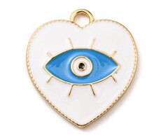 Evil eye / Boze oog Bedel Wit Blauw 26x24x2.5mm