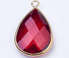 Faceted Glass Drop Charm Red 8x10x5mm