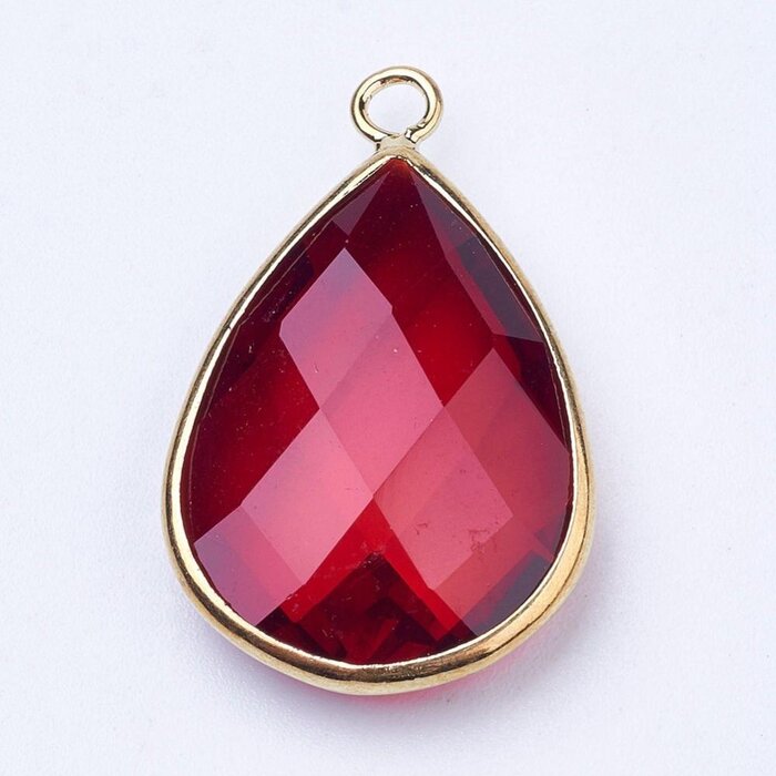 Faceted Glass Drop Charm Red 8x10x5mm