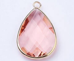 Luxe Facet Glas Druppel Bedel Roze 8x10x5mm