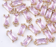 Rectangle Crystal Glass Charm Pink 8.5x4x3mm
