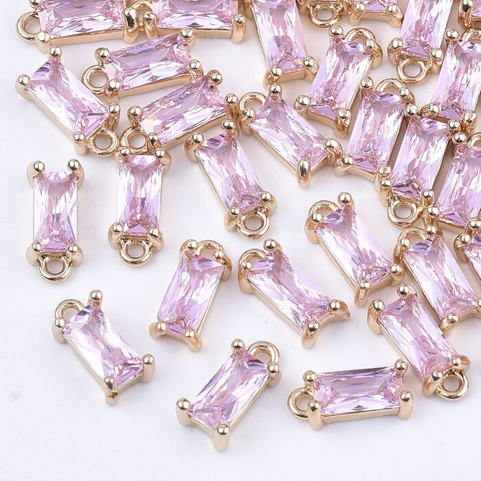 Rectangle Crystal Glass Charm Pink 8.5x4x3mm