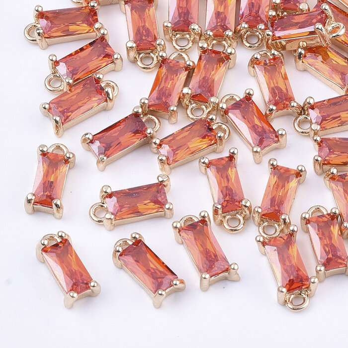 Rectangle Crystal Glass Charm Orange 8.5x4x3mm