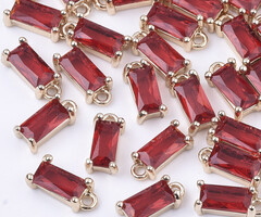 Rectangle Crystal Glass Charm Red 8.5x4x3mm