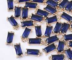 Rectangle Crystal Glass Charm Blue 8.5x4x3mm