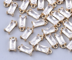 Rectangle Crystal Glass Charm White 8.5x4x3mm