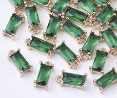 Rectangle Crystal Glass Charm Green 8.5x4x3mm