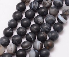 Dyed Agate Beads Frosted Black 8mm, strand 40 pieces