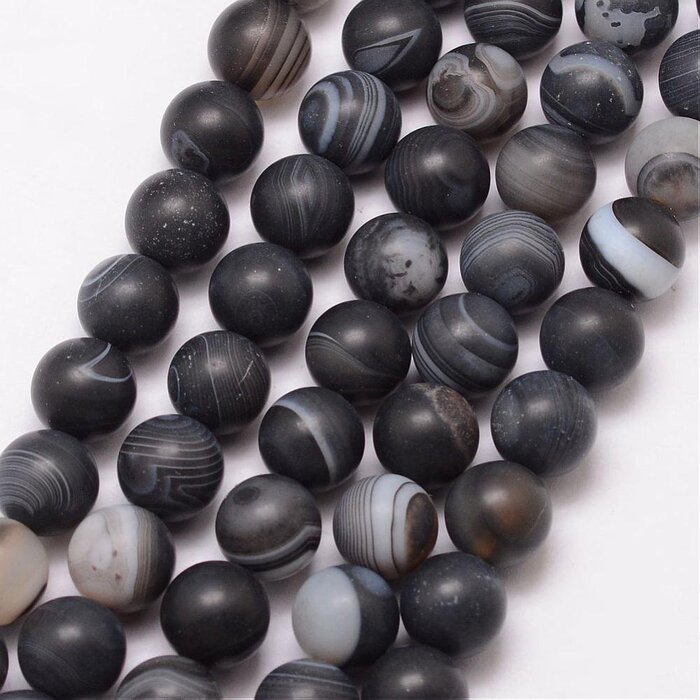 Gekleurde Agaat Kralen Frosted Zwart 8mm, streng 40 stuks