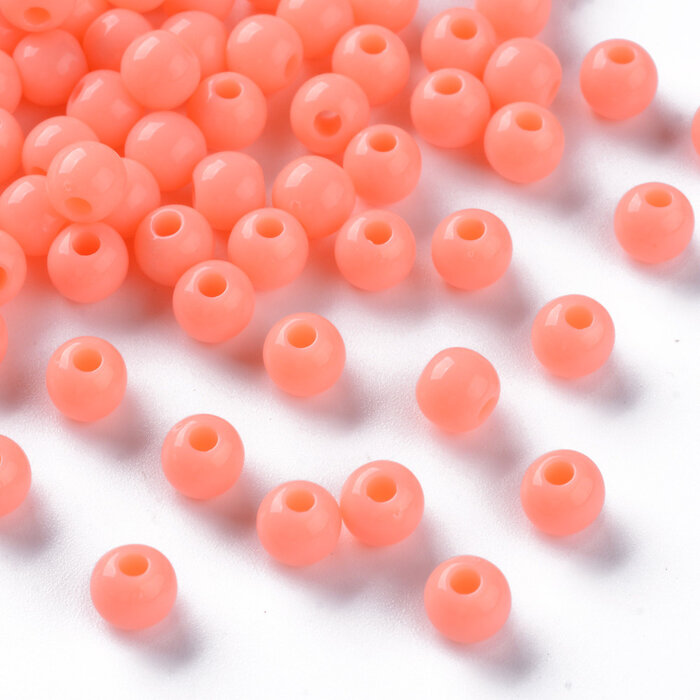 Acrylic Beads 6mm Salmon Pink, 100 pieces