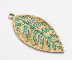 Large Patina Charms Bronze Boho Leaf, 60x28x1mm