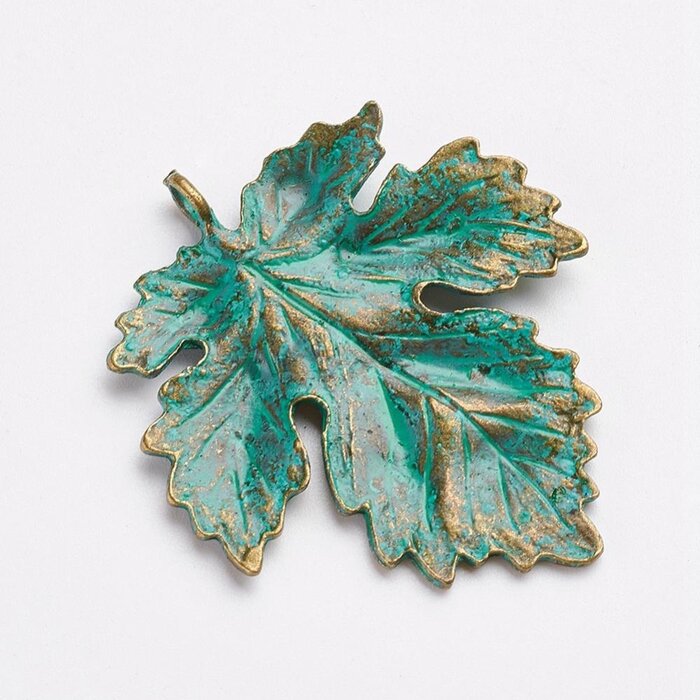 Grote Patina Bedels Brons Kastanje Blad, 41x35.5x2mm
